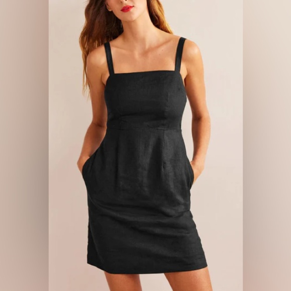 Boden Black Midi Sundress with Square Neck
